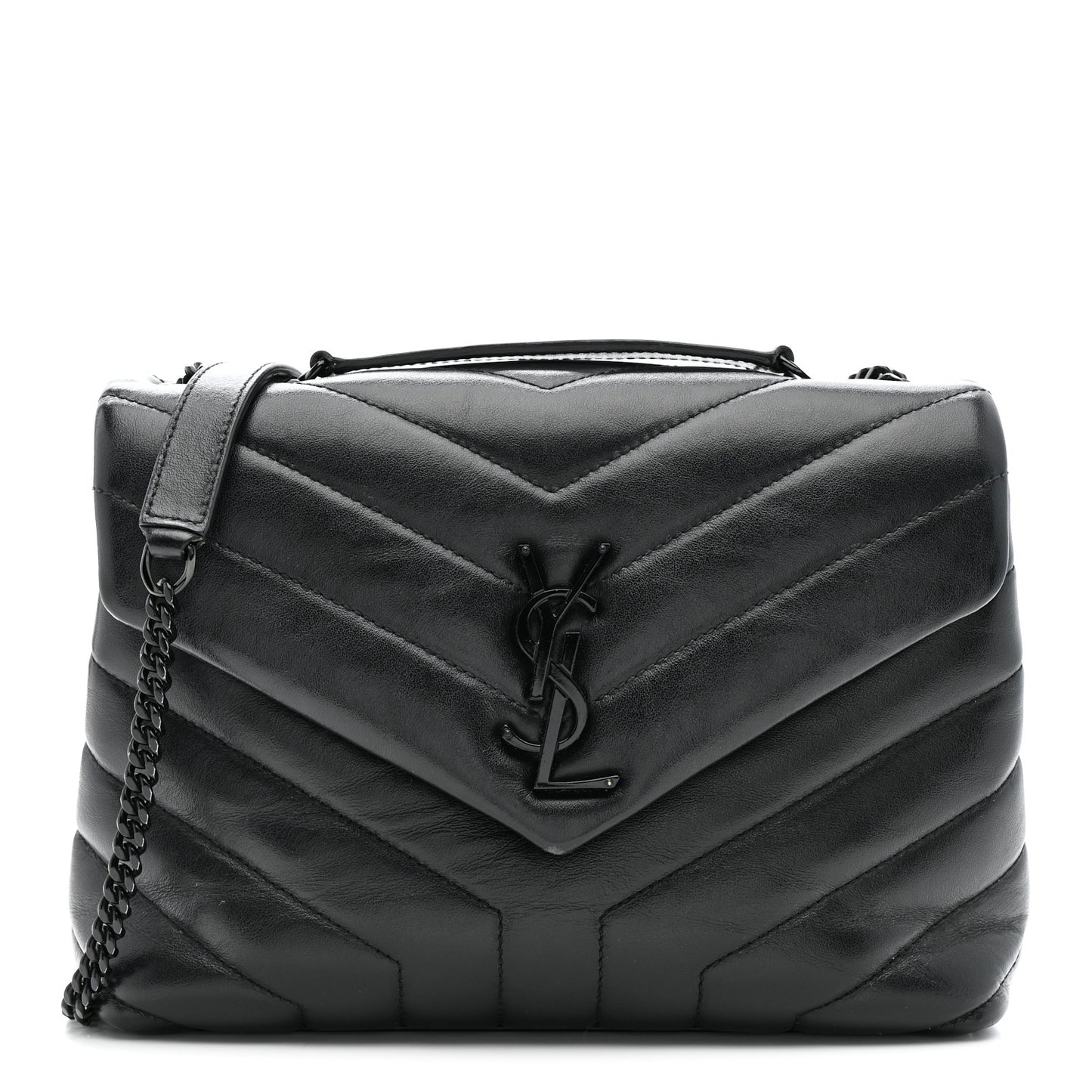 Calfskin Y Quilted Monogram Monochrome Small Loulou Chain Satchel Black