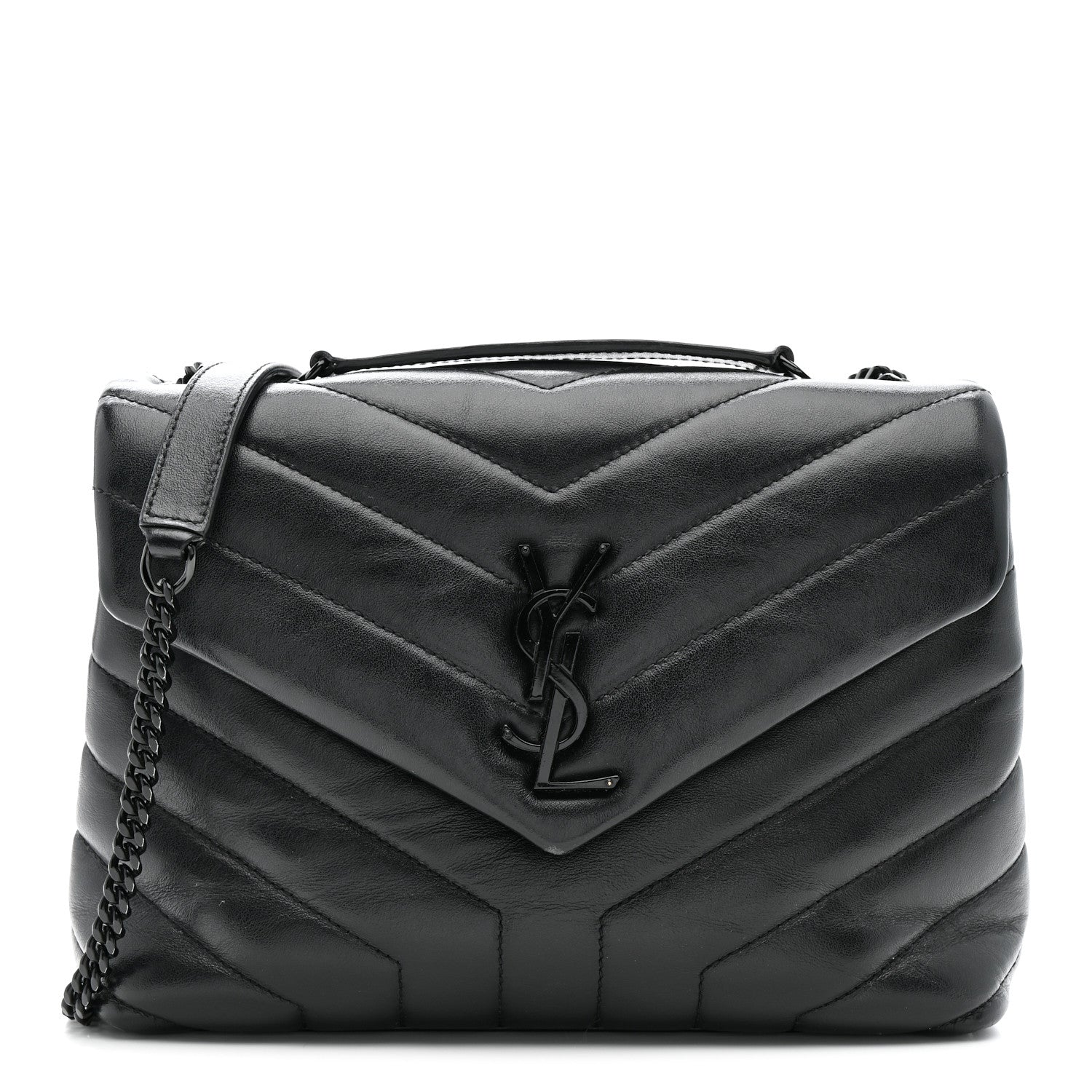 Saint Laurent Calfskin Y Quilted Monogram Monochrome Small Loulou Chain Satchel Black 1 of 15