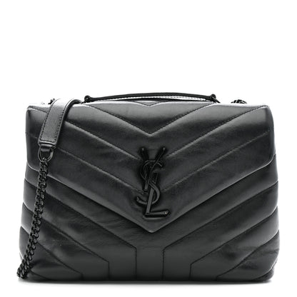 Saint Laurent Calfskin Y Quilted Monogram Monochrome Small Loulou Chain Satchel Black 1 of 15