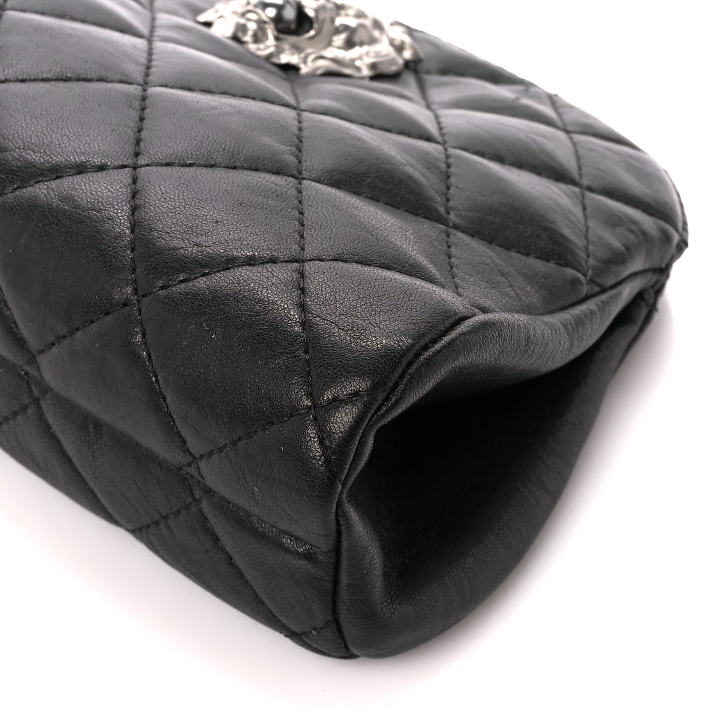 Lambskin Quilted Leo Lion Clutch Black