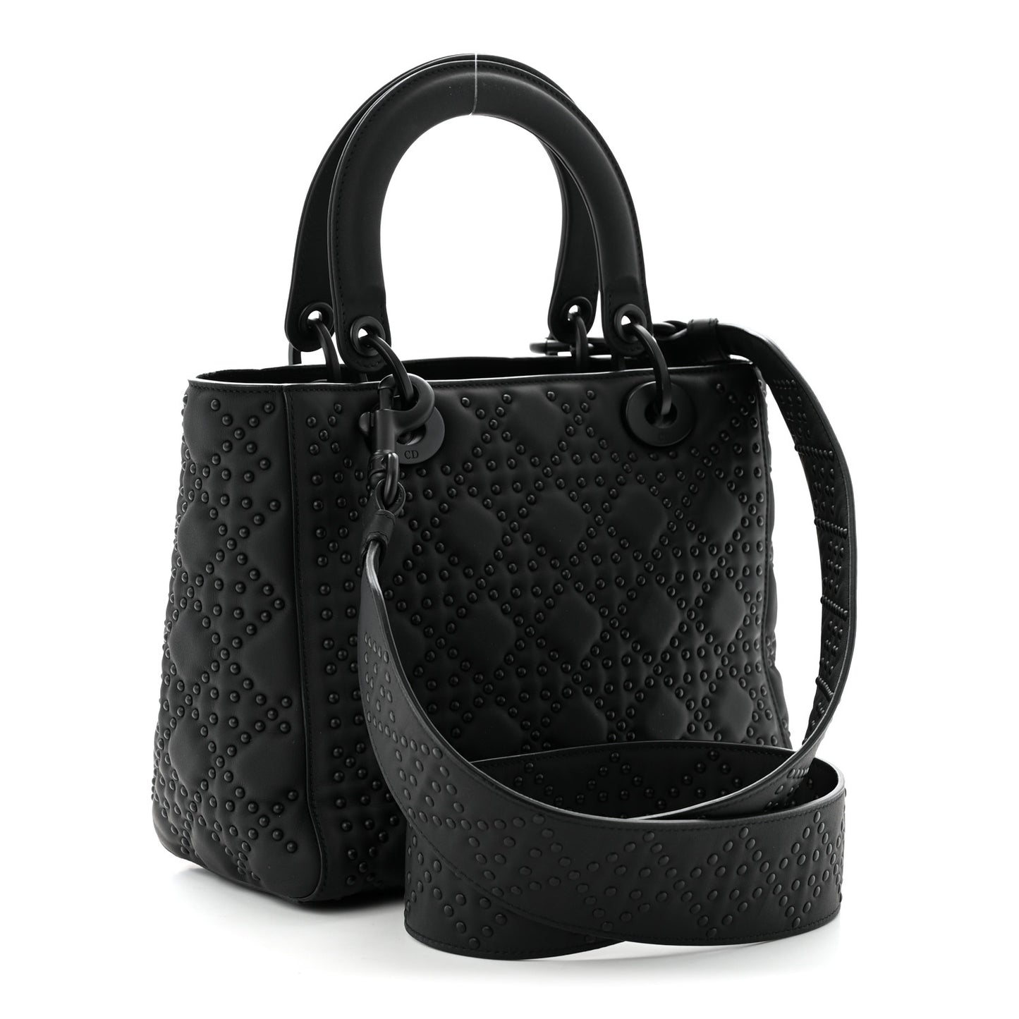 UItra Matte Calfskin Cannage Studded Medium Supple Lady Dior Black