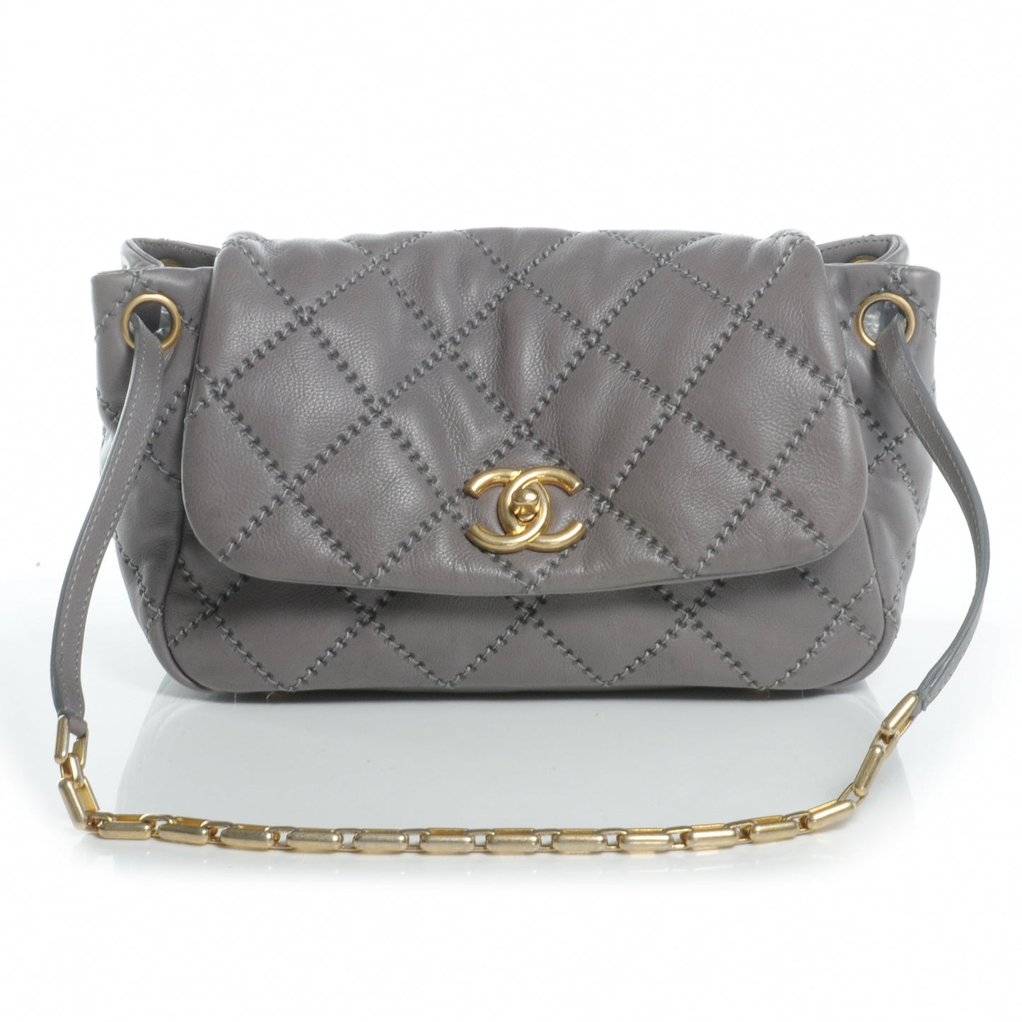Calfskin Quilted Retro Chain Flap Grey