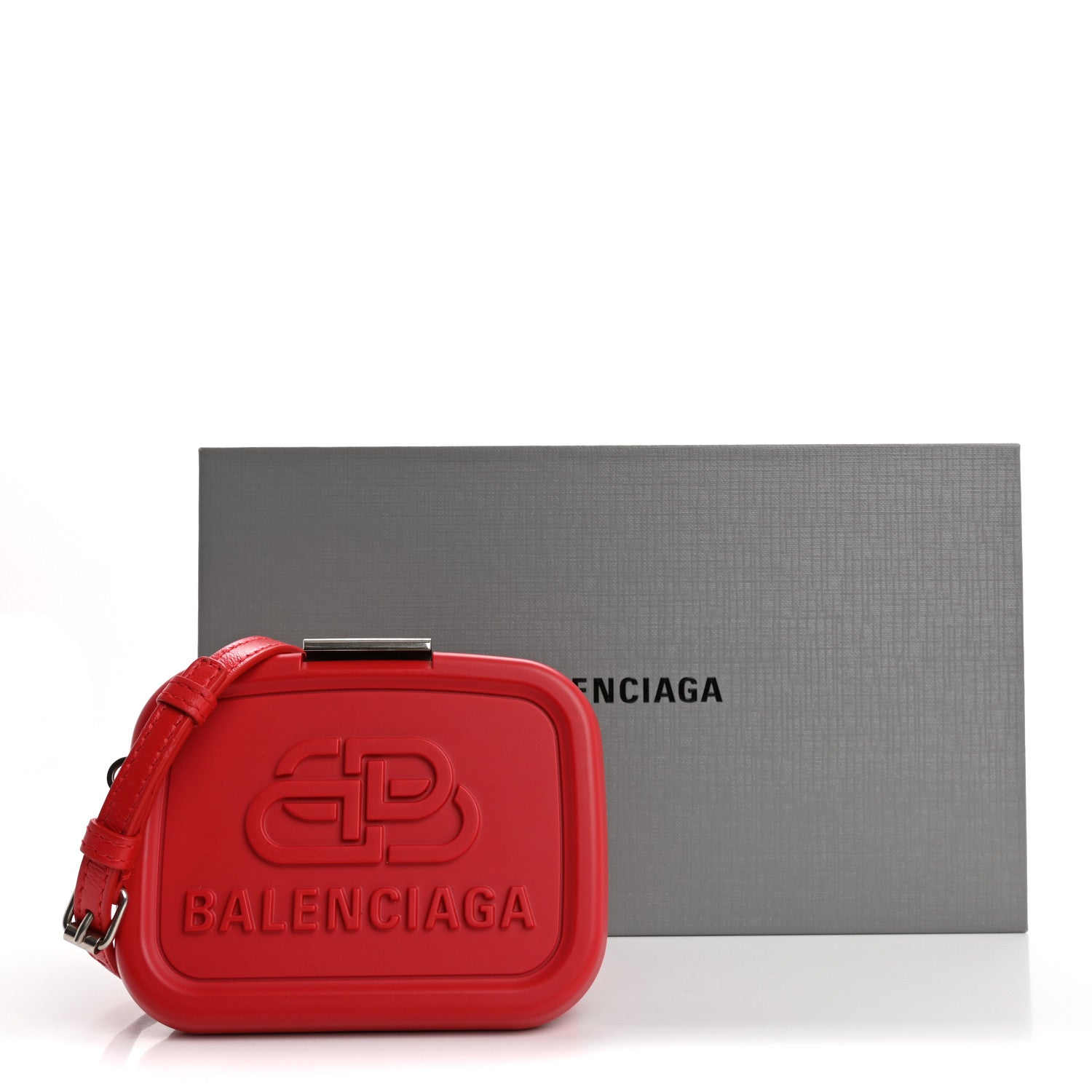 Balenciaga Recycled Plastic Calfskin Embossed Mini Lunch Box Case with Strap Red 10 of 10