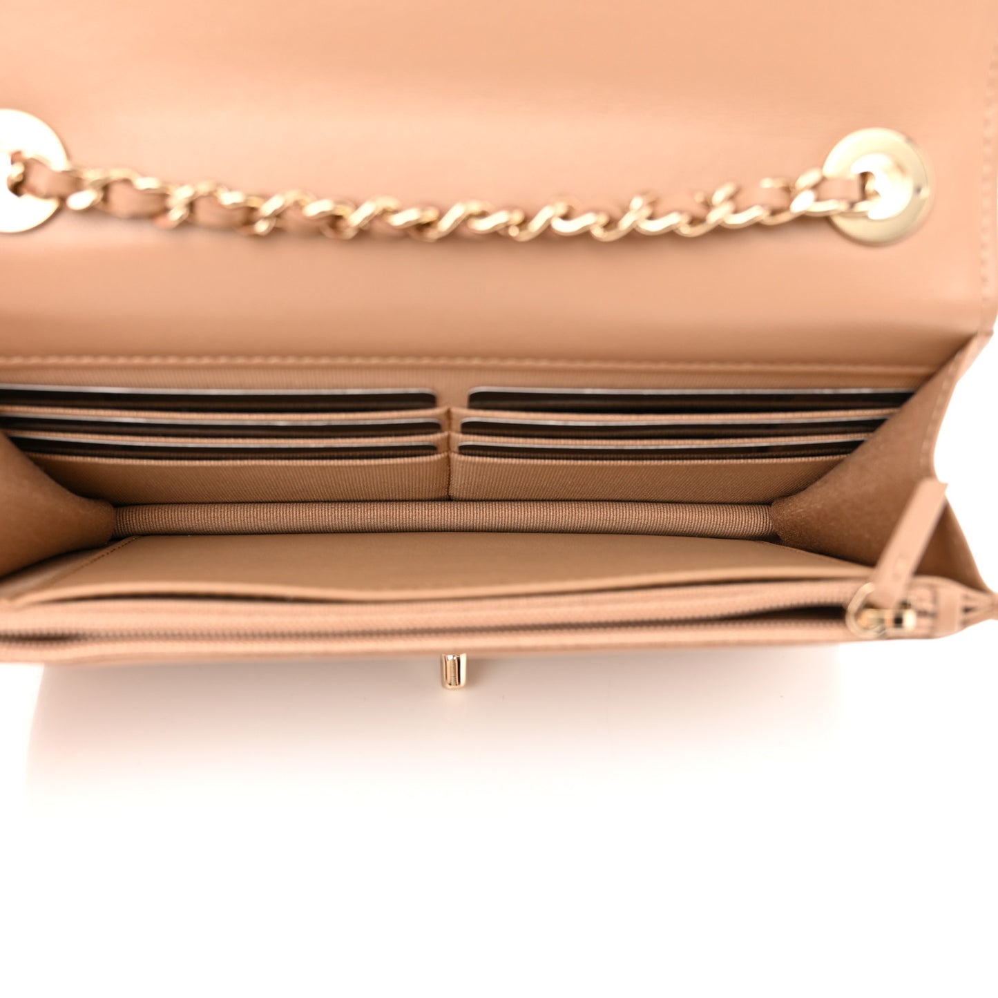 Lambskin Quilted Trendy CC Wallet On Chain WOC Beige