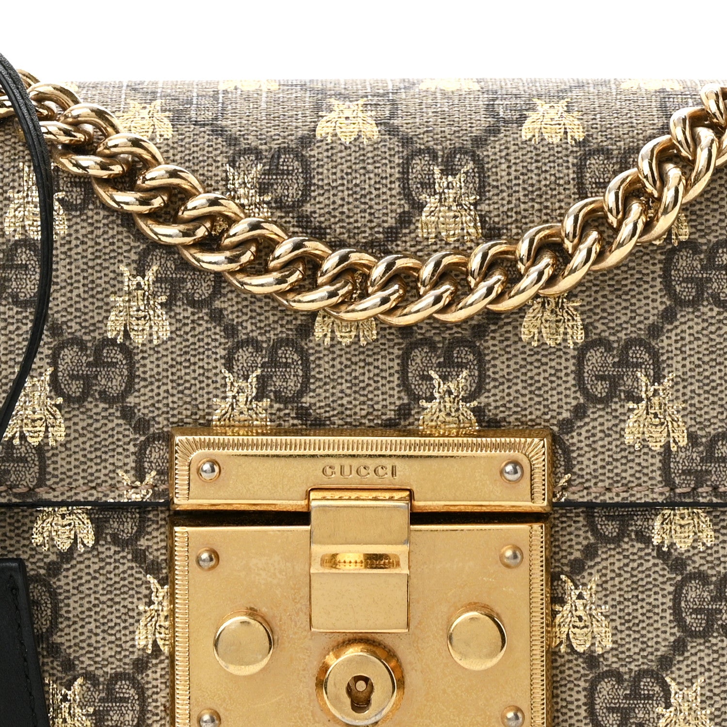 Gucci GG Supreme Monogram Bees Small Padlock Shoulder Bag Black 8 of 12