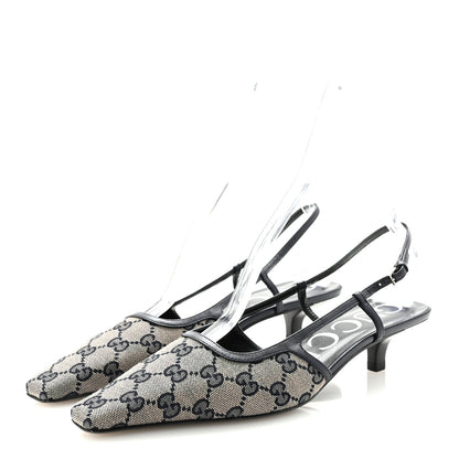 Gucci GG Monogram Malaga Kid Square G 35mm Slingback Pumps 39 Beige Blue 4 of 9