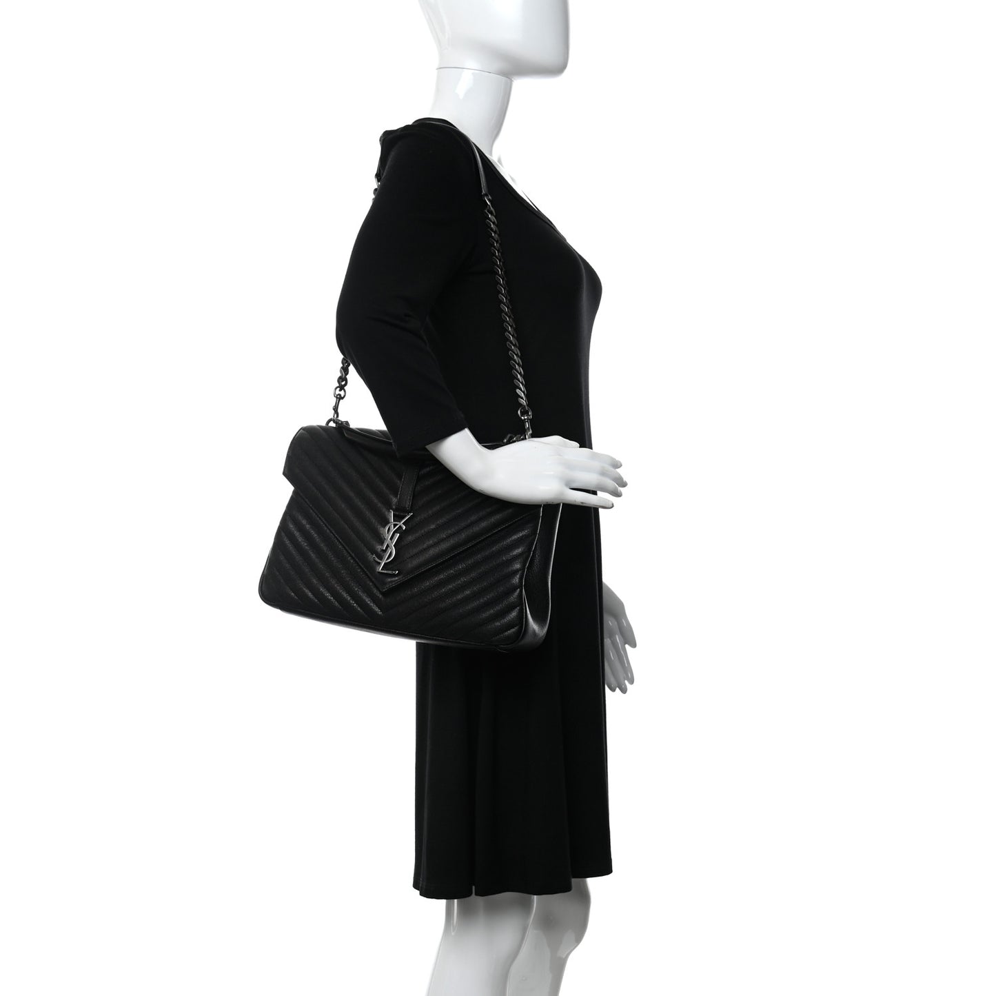 Sheepskin Matelasse Chevron Monogram Large College Satchel Black