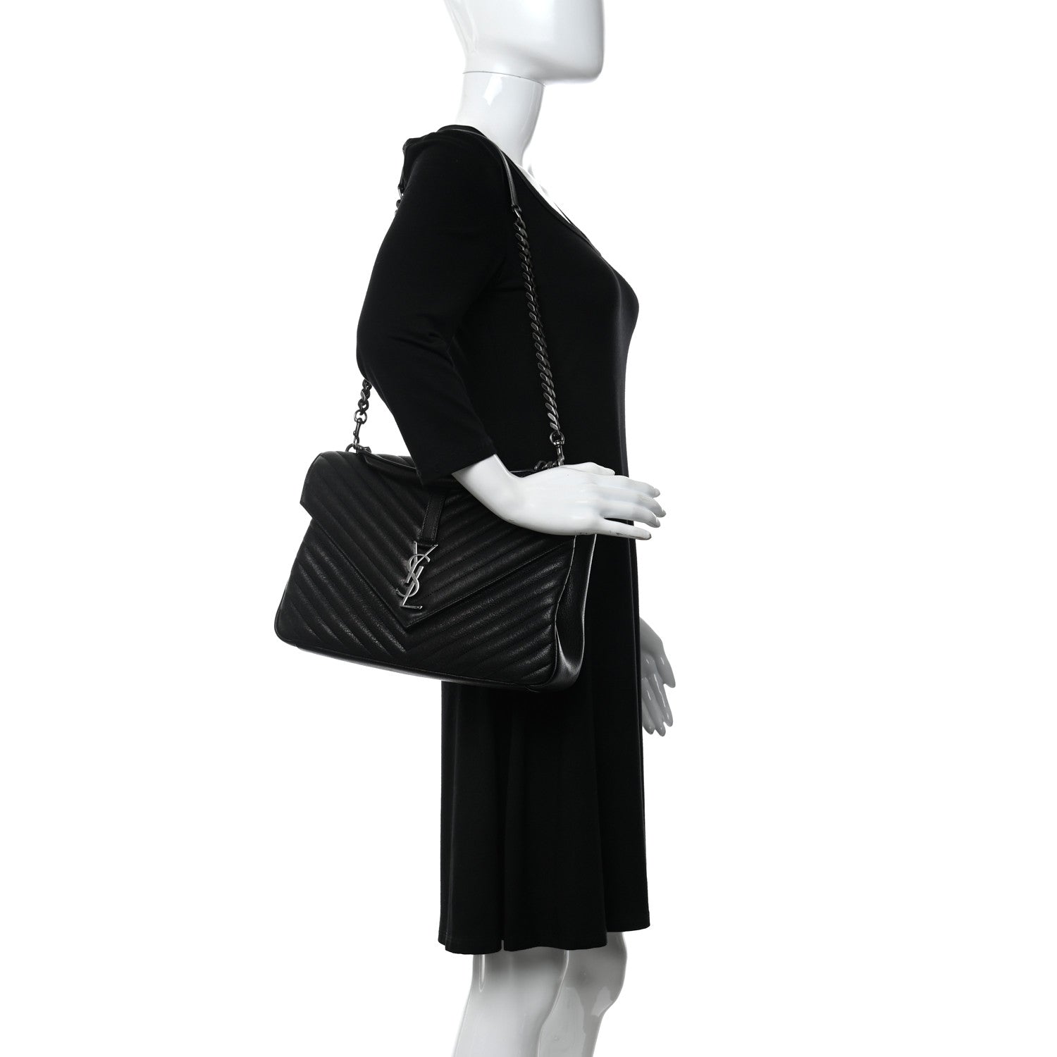 Saint Laurent Sheepskin Matelasse Chevron Monogram Large College Satchel Black 3 of 16