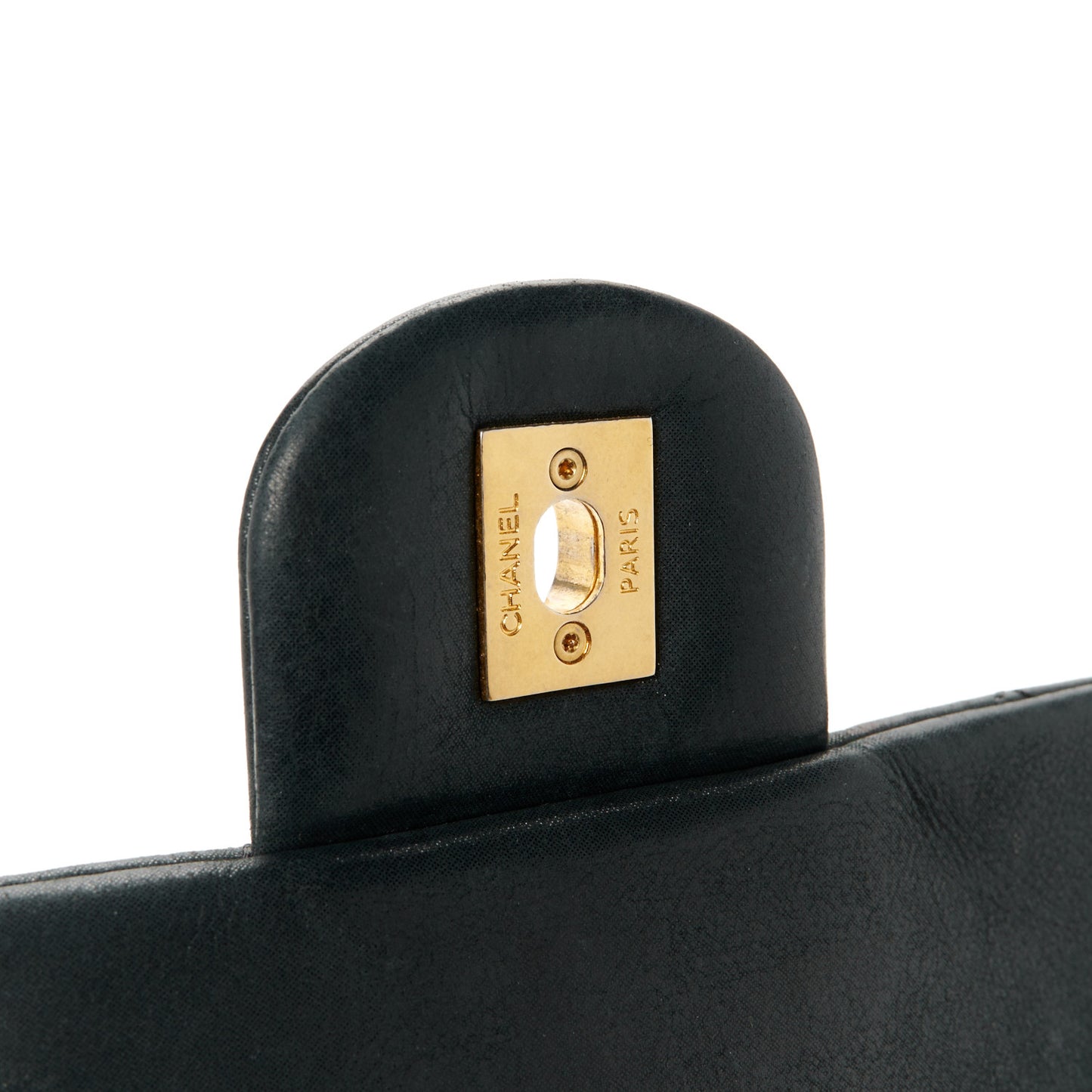 Iridescent Calfskin Large Chic Quilt Flap Black