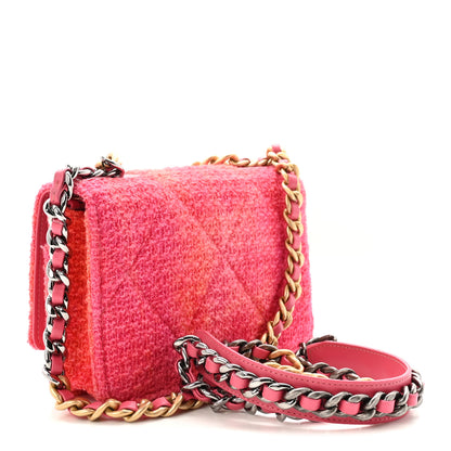 Chanel Wool Tweed Lambskin Quilted Chanel 19 Wallet On Chain WOC Coral Pink 3 of 11