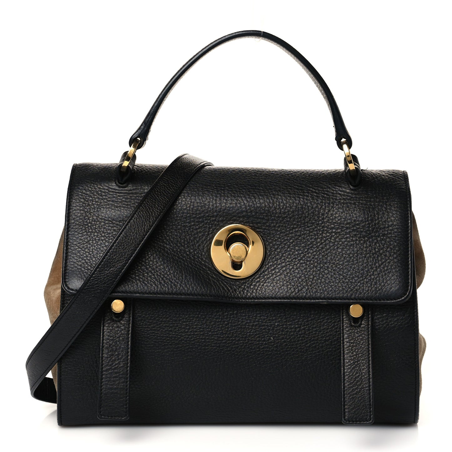 Calfskin Suede Small Muse Two Black Beige