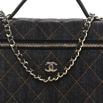 Chanel Denim Quilted Top Handle Slim Vanity Case With Chain Dark Blue Orange 8 of 11