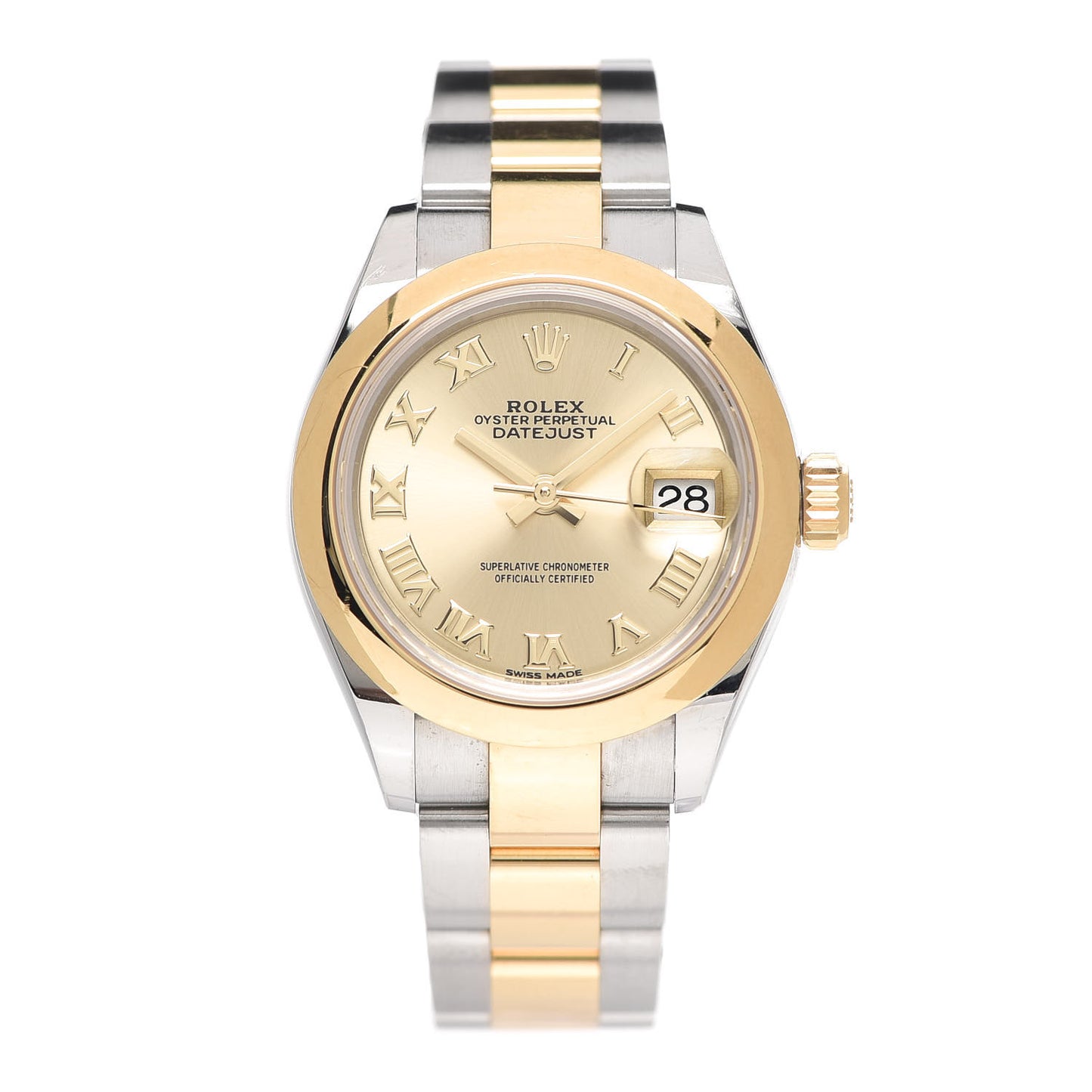 Stainless Steel 18K Yellow Gold 28mm Oyster Perpetual Datejust Watch Champagne Roman 279163