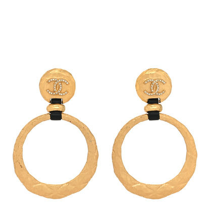 Chanel Metal Hammered Crystal CC Drop Earrings Gold 1 of 4