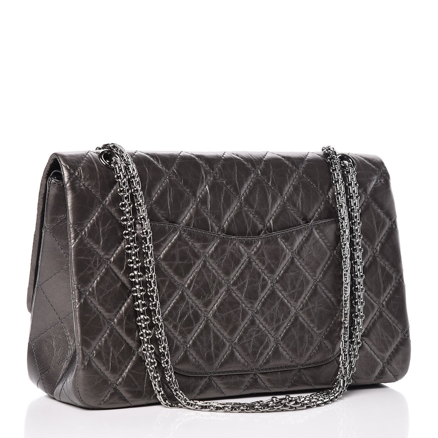 Metallic Aged Calfskin Quilted 2.55 Reissue 227 Flap Dark Silver