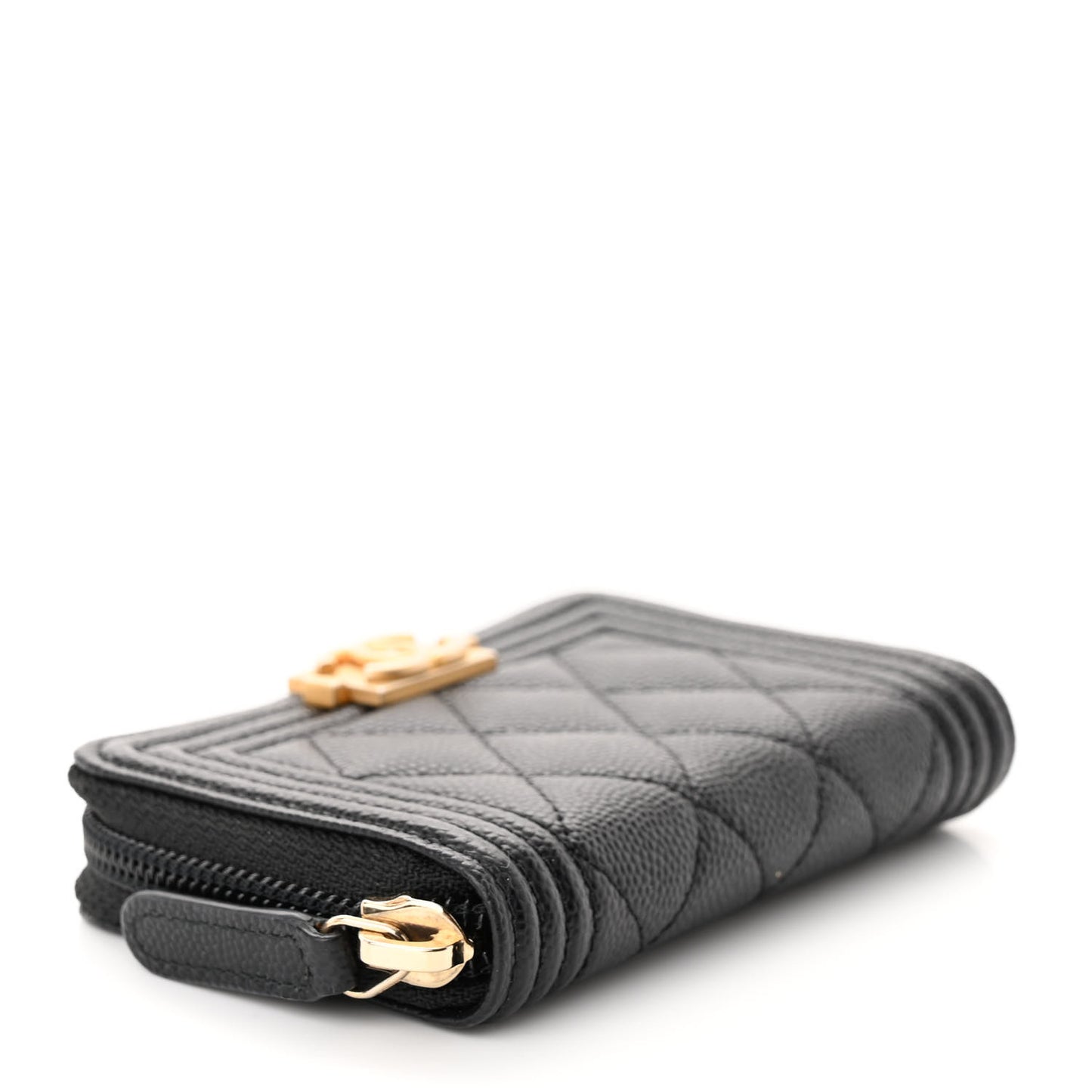 Caviar Quilted Boy Zip Around Coin Purse Wallet Black