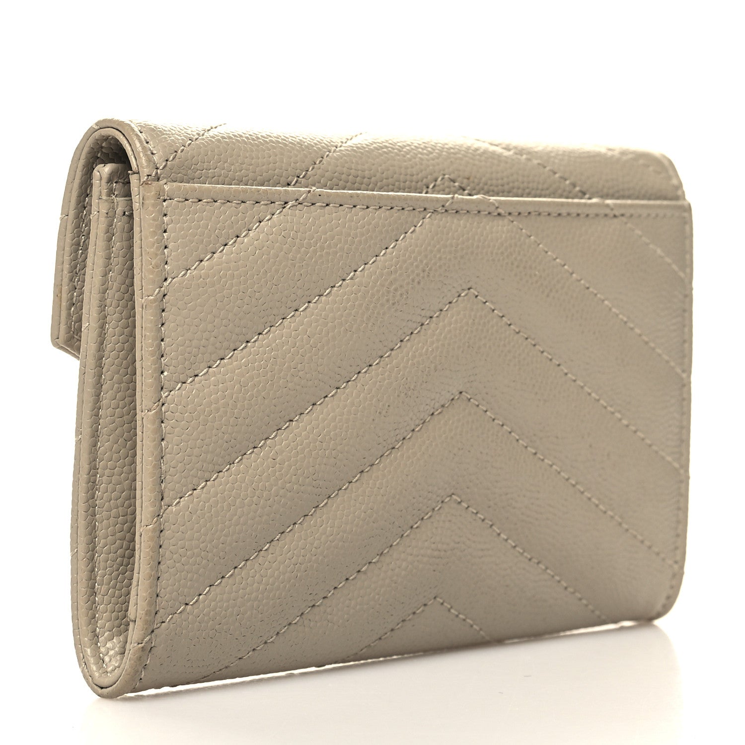 Saint Laurent Grain De Poudre Matelasse Chevron Small Monogram Envelope Wallet Dark Beige 3 of 11