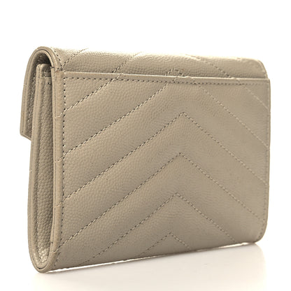 Saint Laurent Grain De Poudre Matelasse Chevron Small Monogram Envelope Wallet Dark Beige 3 of 11