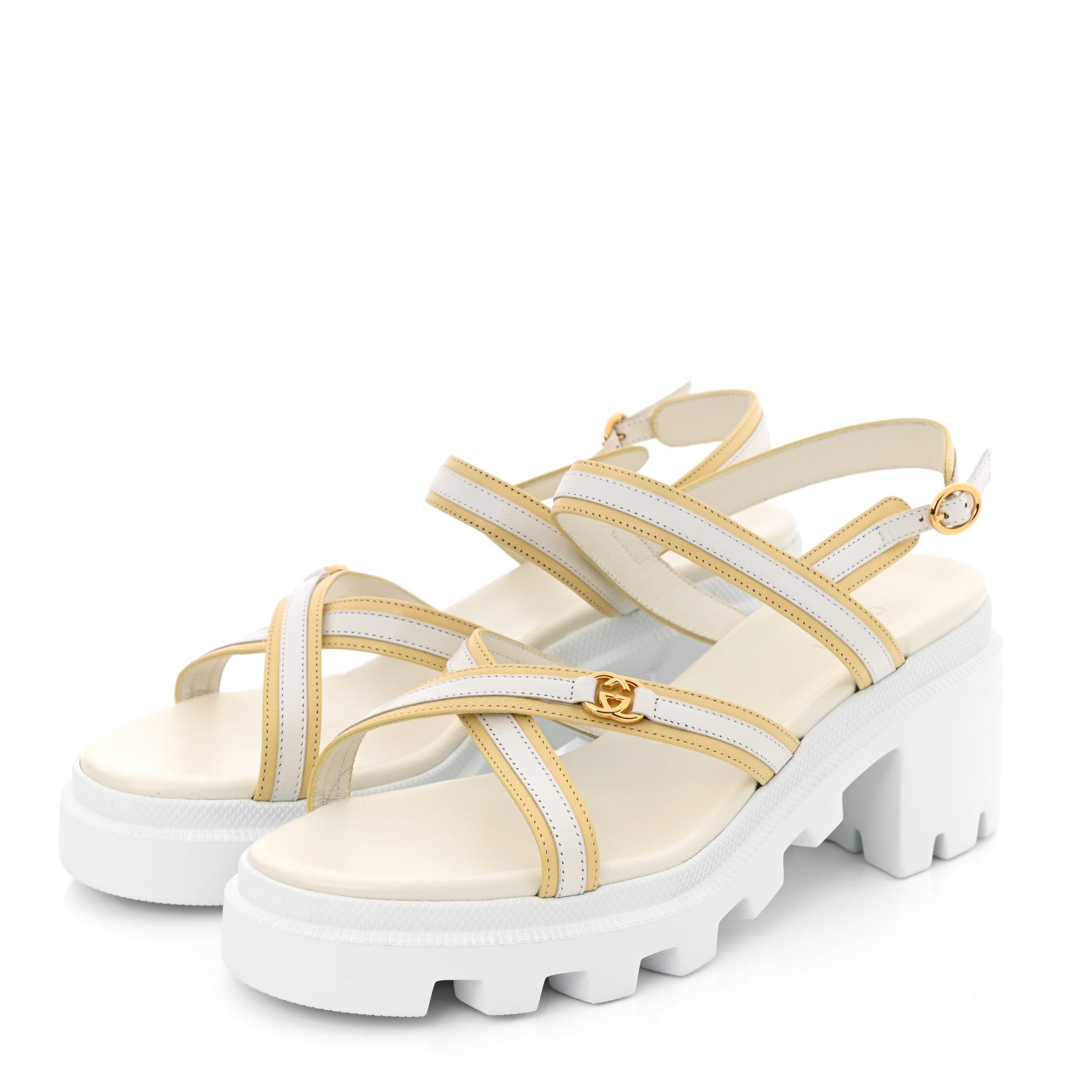 Gucci Nappa Platform Lug Sole Sandals 38.5 White Butter 3 of 9