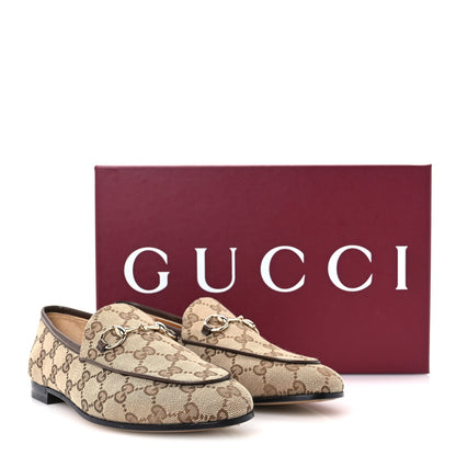 Gucci Canvas GG Monogram Horsebit Womens Jordaan Loafers 37 Beige Ebony New Acero 10 of 10