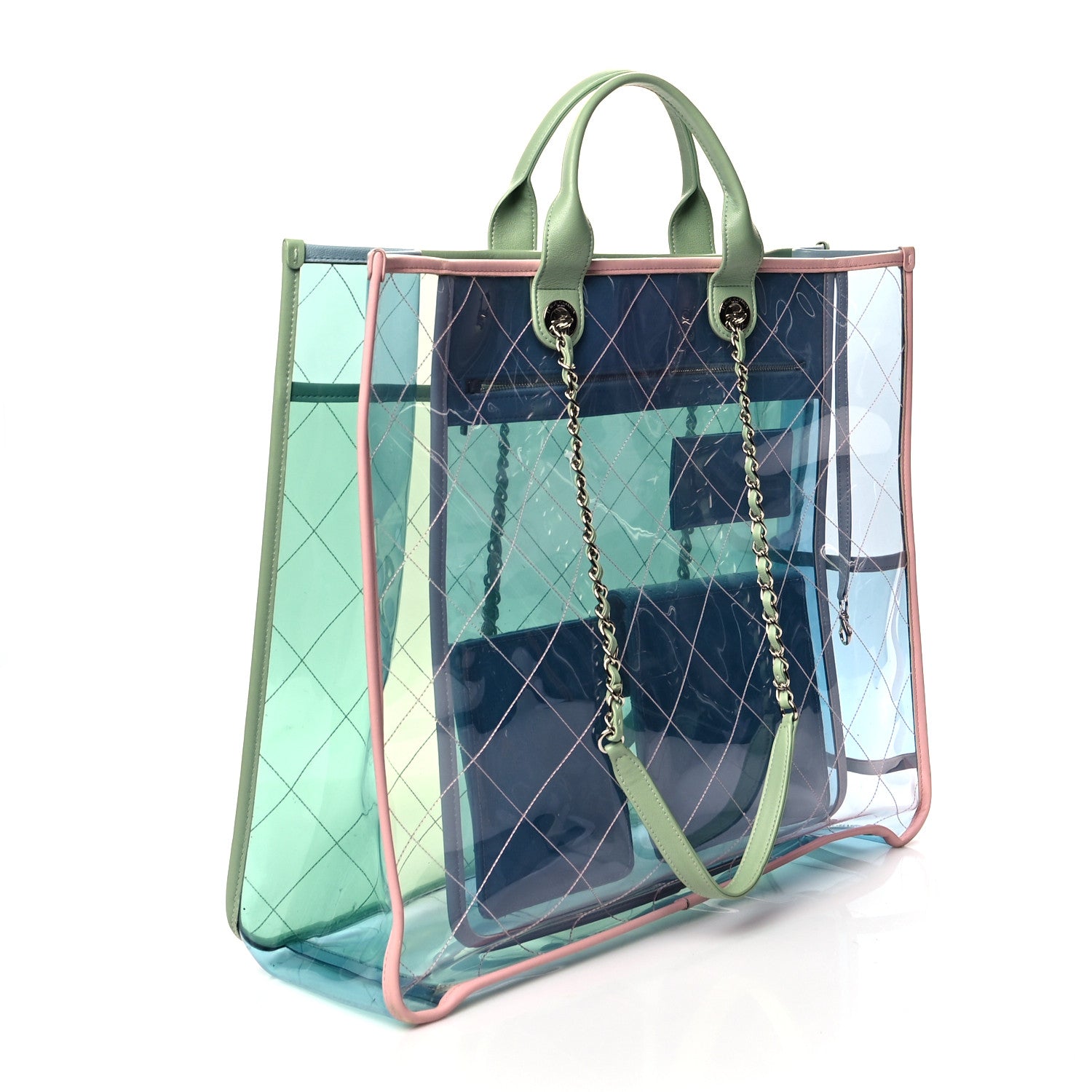 Chanel Lambskin PVC Quilted Large Coco Splash Shopping Bag Blue Green 3 of 17