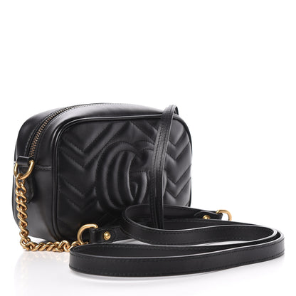 Gucci Calfskin Matelasse Mini GG Marmont Chain Shoulder Bag Black 3 of 11