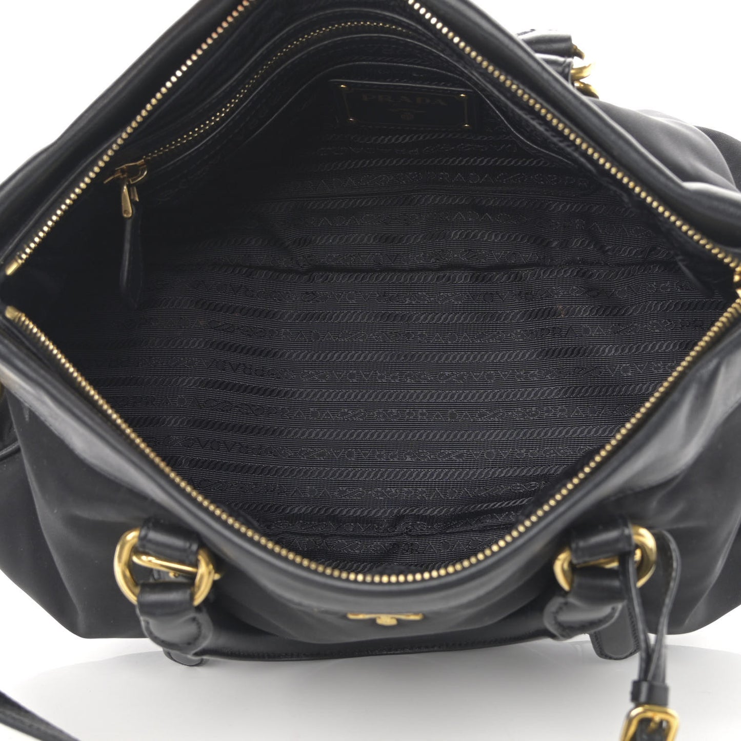 Nylon Tessuto Soft Calfskin Small Shopping Satchel Black