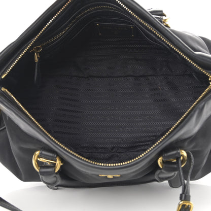 Prada Nylon Tessuto Soft Calfskin Small Shopping Satchel Black 4 of 14