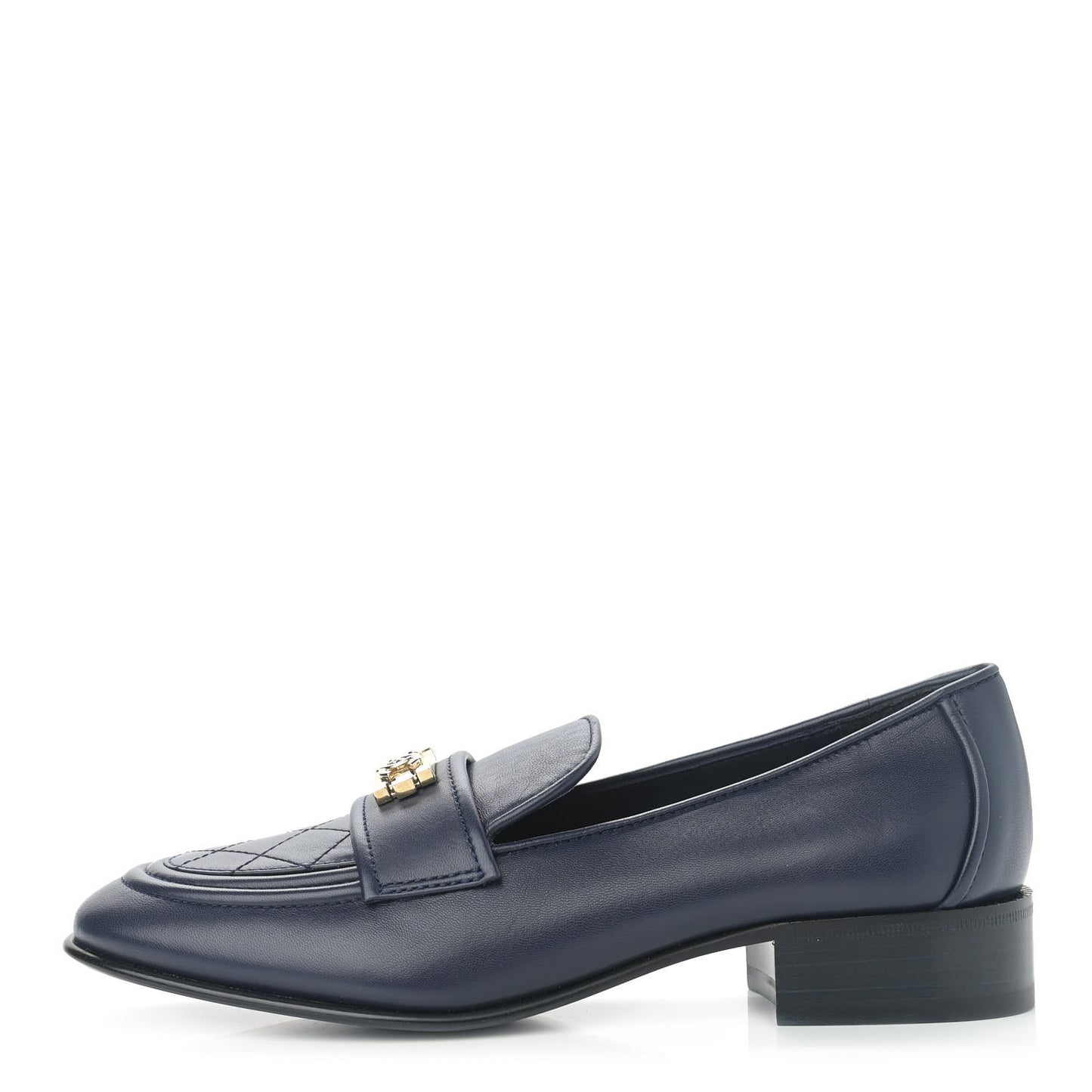 Lambskin Quilted Womens CC Loafers 37 Navy