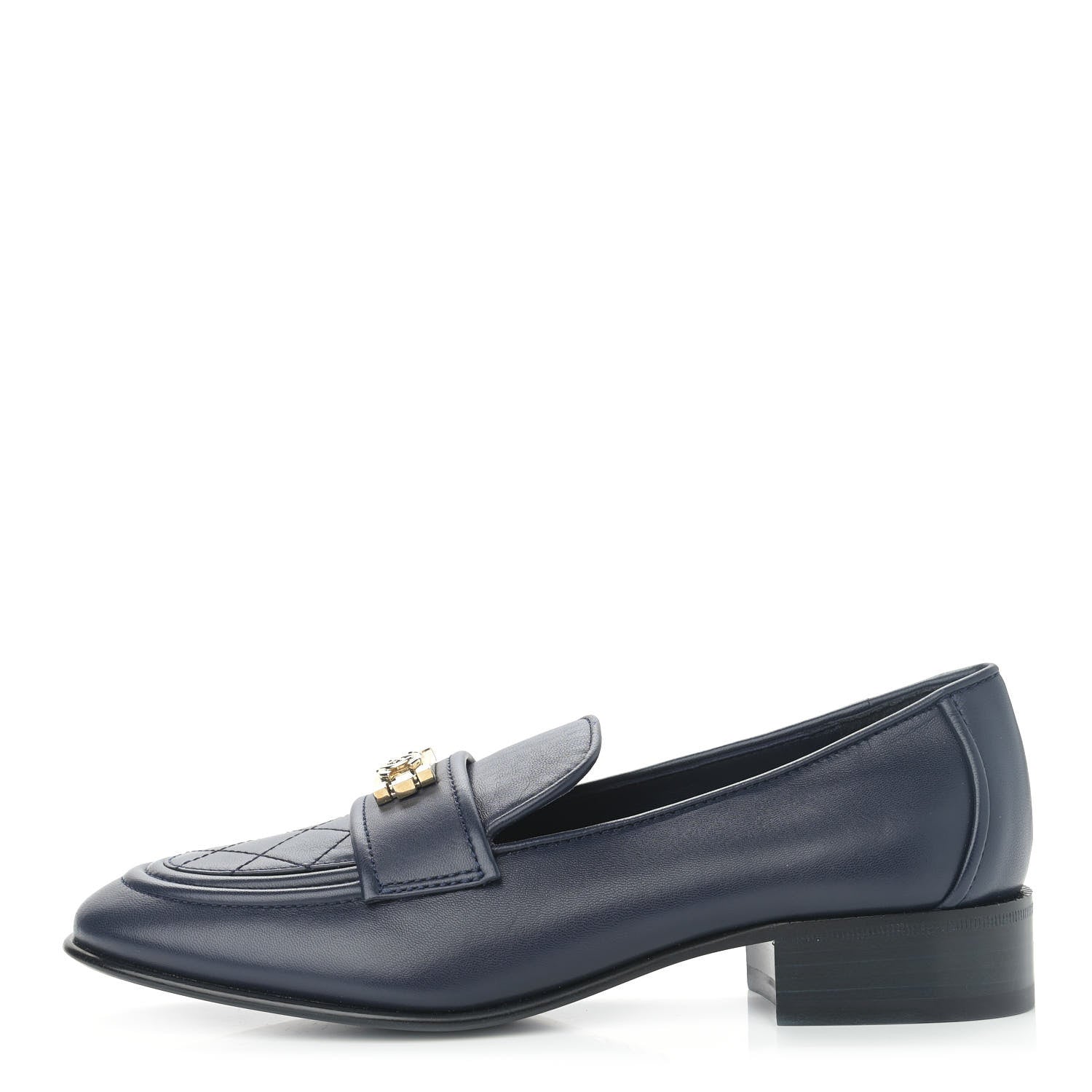 Chanel Lambskin Quilted Womens CC Loafers 37 Navy 1 of 12
