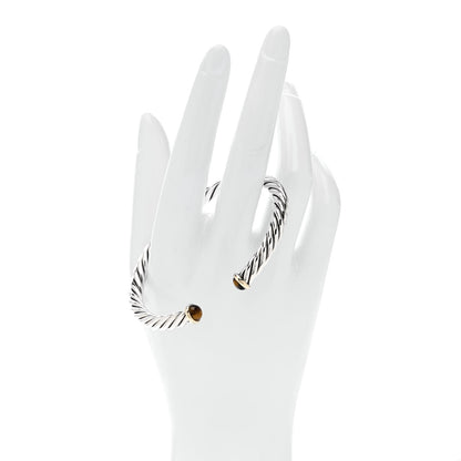 David Yurman Sterling Silver 14K Yellow Gold Tiger's Eye 6mm Cable Cuff Bracelet 2 of 6