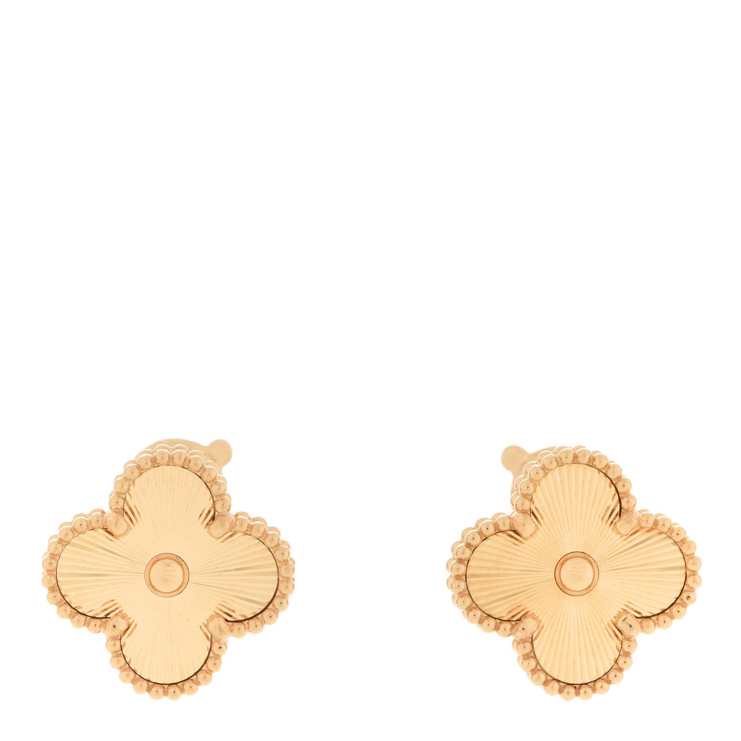 Van Cleef & Arpels 18K Yellow Gold Guilloche Vintage Alhambra Earrings 1 of 4