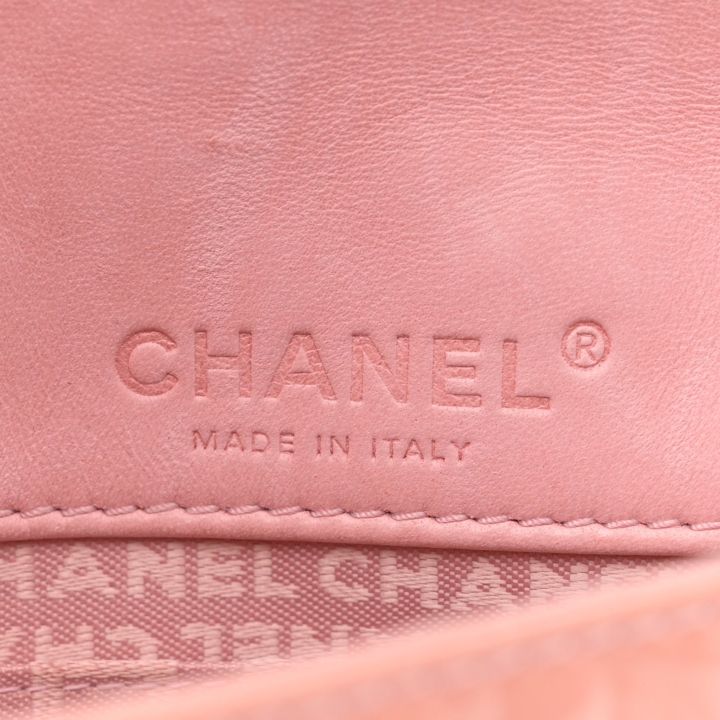 Patent Calfskin Camellia Embossed Flap Pochette Pink