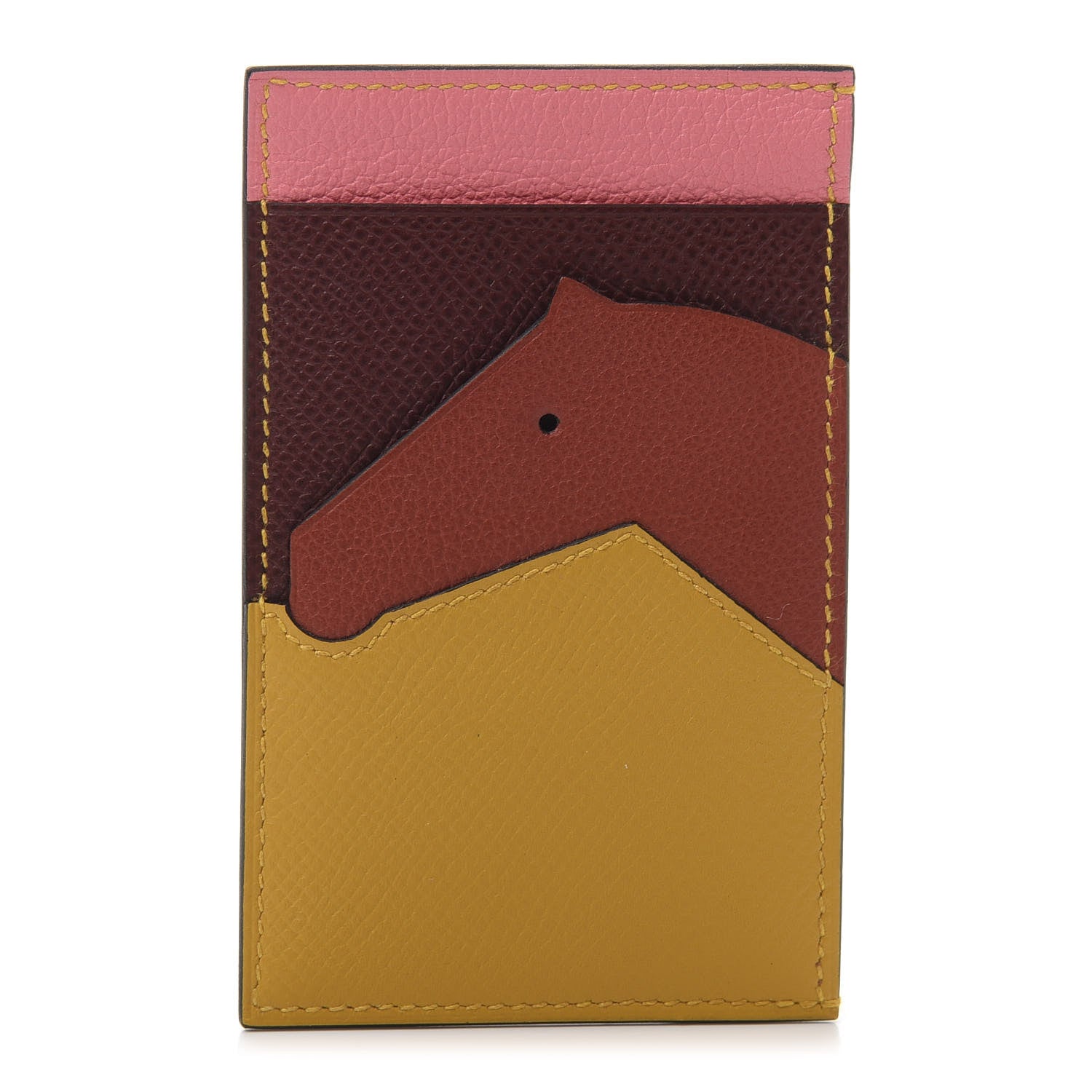 Hermes Epsom Evercolor Les Petits Chevaux Card Holder Ambre Brique Rouge H Rose Ete 1 of 10