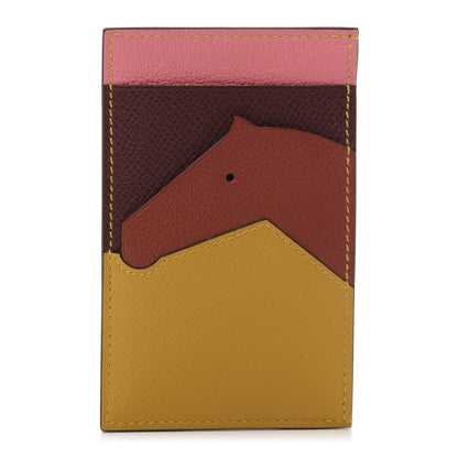 Hermes Epsom Evercolor Les Petits Chevaux Card Holder Ambre Brique Rouge H Rose Ete 1 of 10