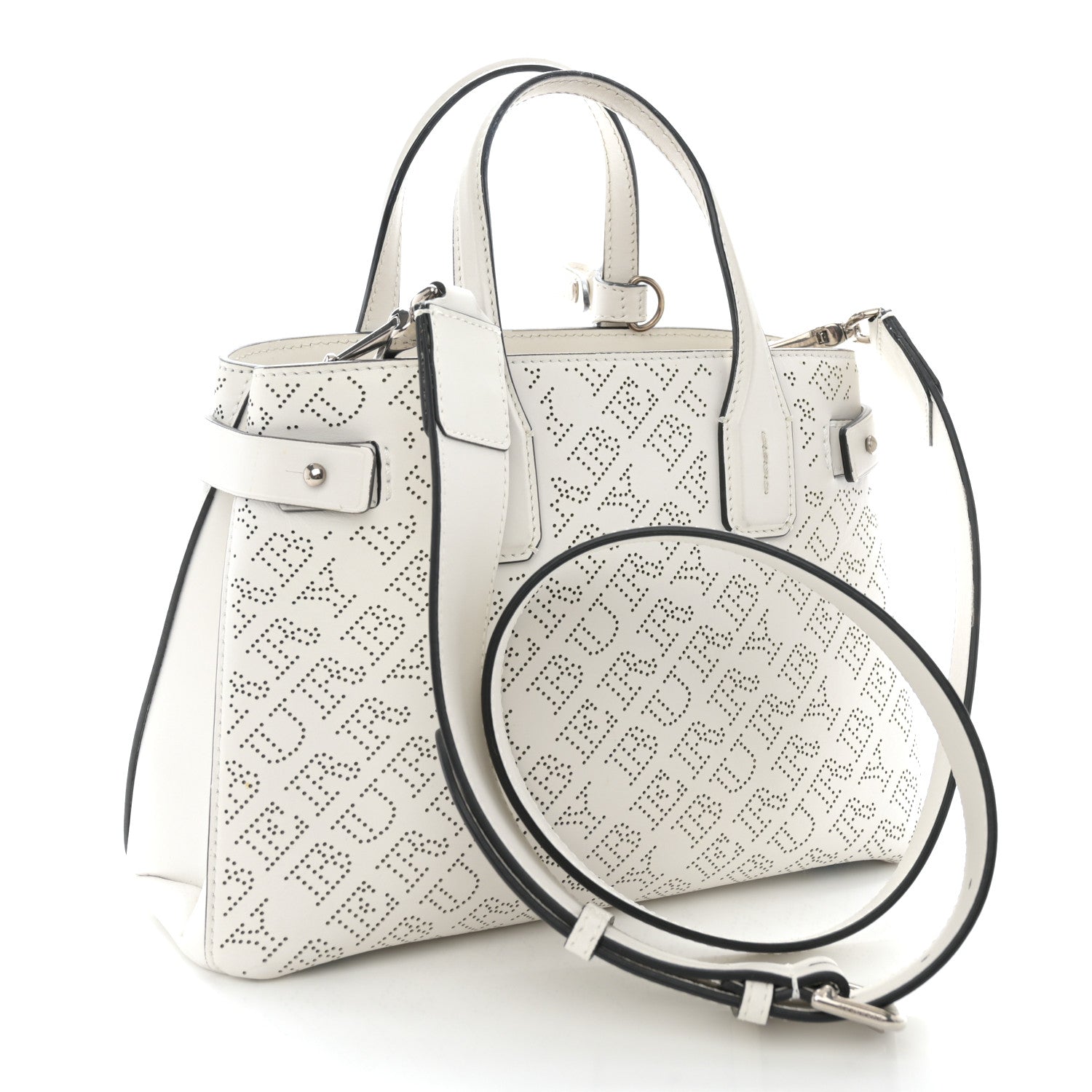 Burberry Calfskin Perforated Small Banner Tote Chalk White 3 of 13