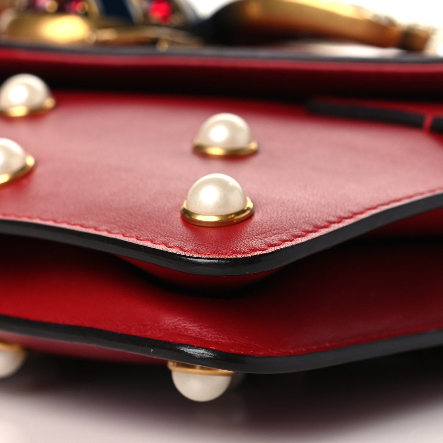 Nappa Pearl Studded Mini Queen Margaret Broadway Shoulder Bag Hibiscus Red