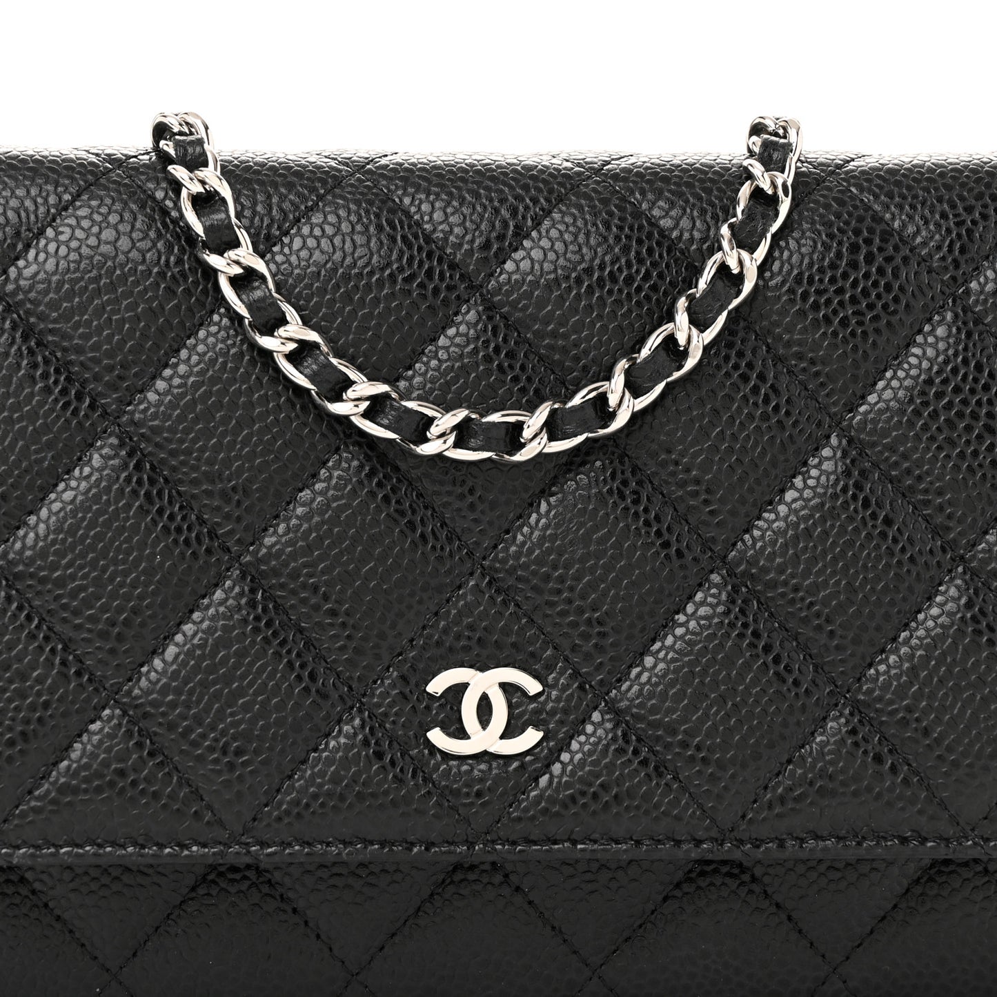 Caviar Quilted Wallet on Chain WOC Black