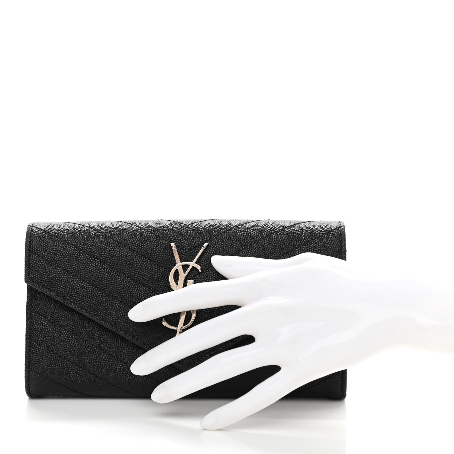 Saint Laurent Grain De Poudre Matelasse Chevron Monogram Flap Wallet Black 2 of 7