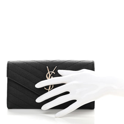 Saint Laurent Grain De Poudre Matelasse Chevron Monogram Flap Wallet Black 2 of 7