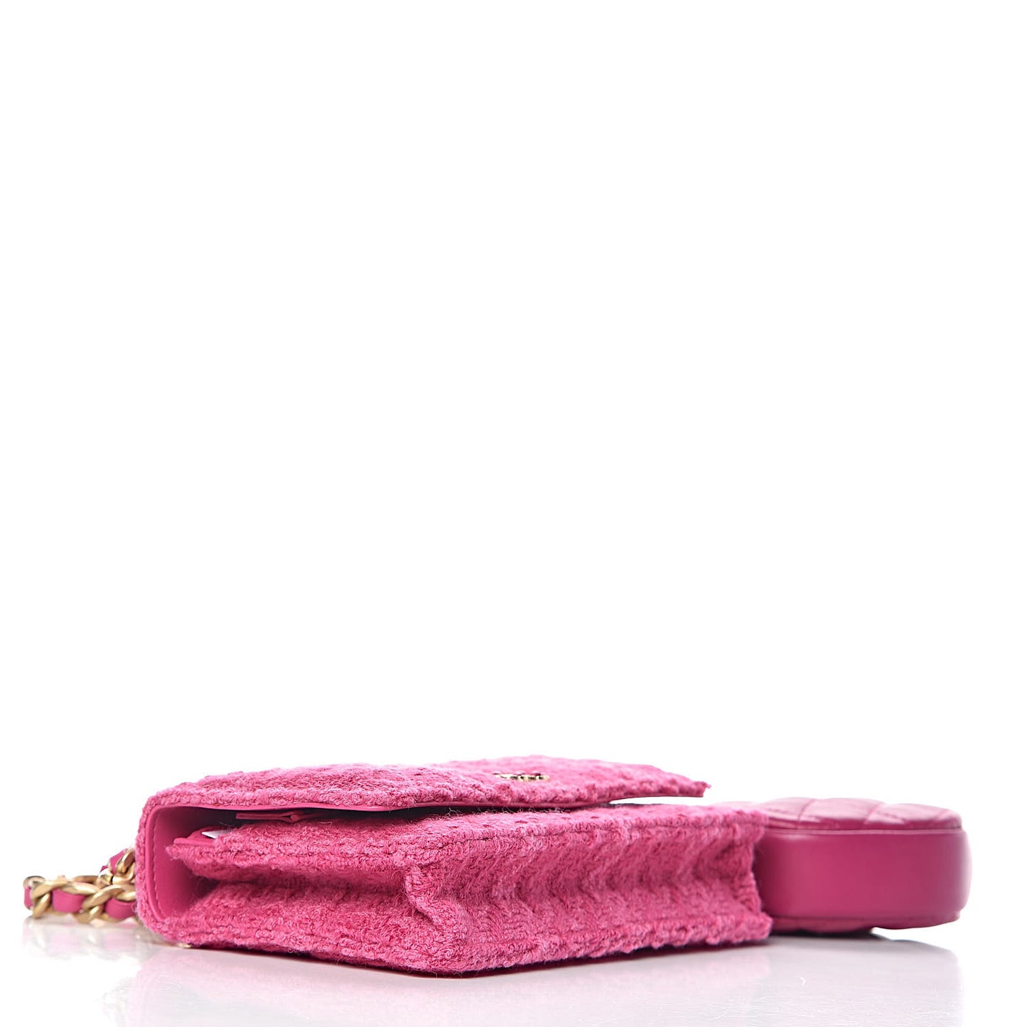 Wool Tweed Lambskin Quilted 19 Wallet On Chain WOC and Coin Purse Fuchsia