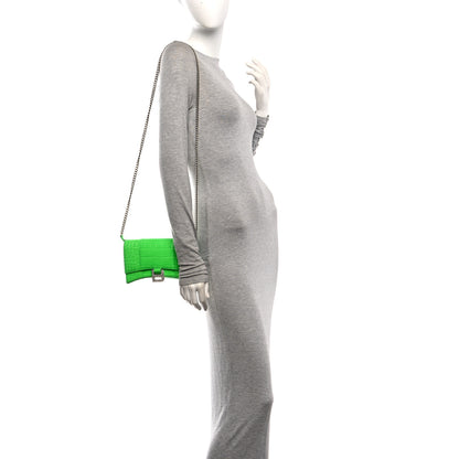 Balenciaga Shiny Calfskin Strass Crocodile Embossed Hourglass Chain Bag Fluo Green 2 of 10