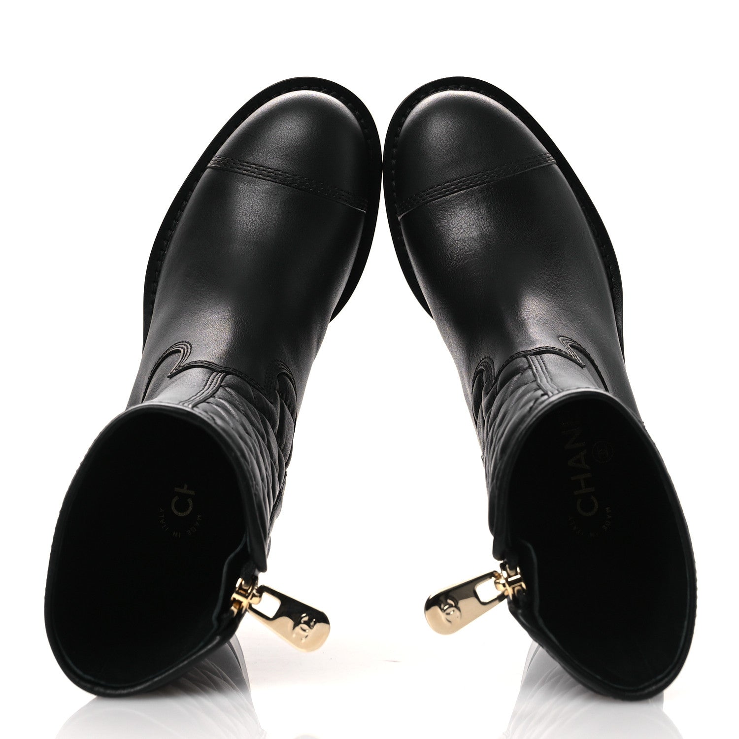 Chanel Calfskin Quilted CC Logo Mid Calf Boots 35 Black 2 of 11