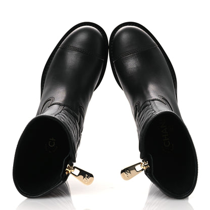 Chanel Calfskin Quilted CC Logo Mid Calf Boots 35 Black 2 of 11