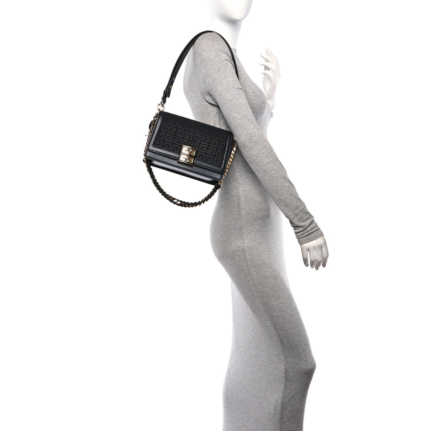 Canvas Embroidered Medium 4G Woven Chain Shoulder Bag Black