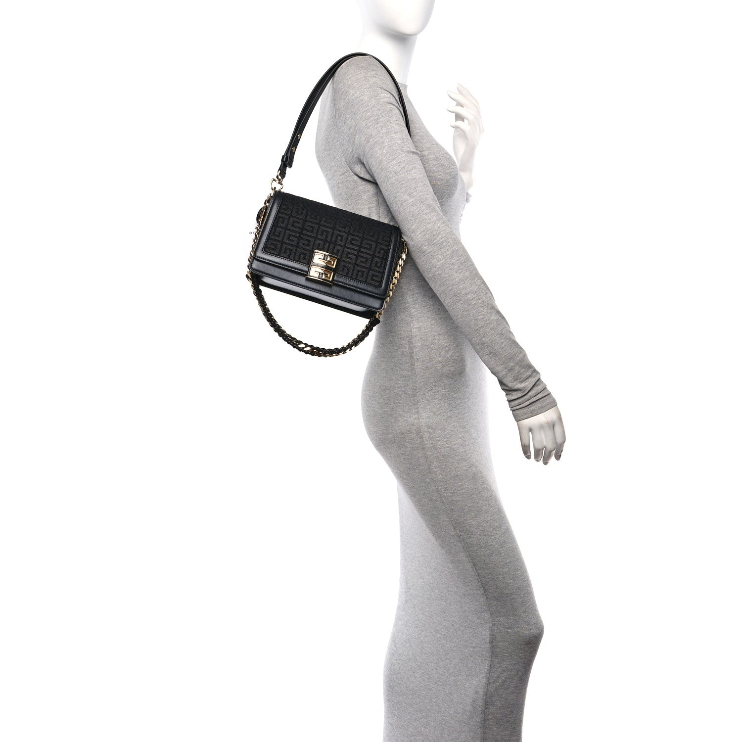 Givenchy Canvas Embroidered Medium 4G Woven Chain Shoulder Bag Black 2 of 12