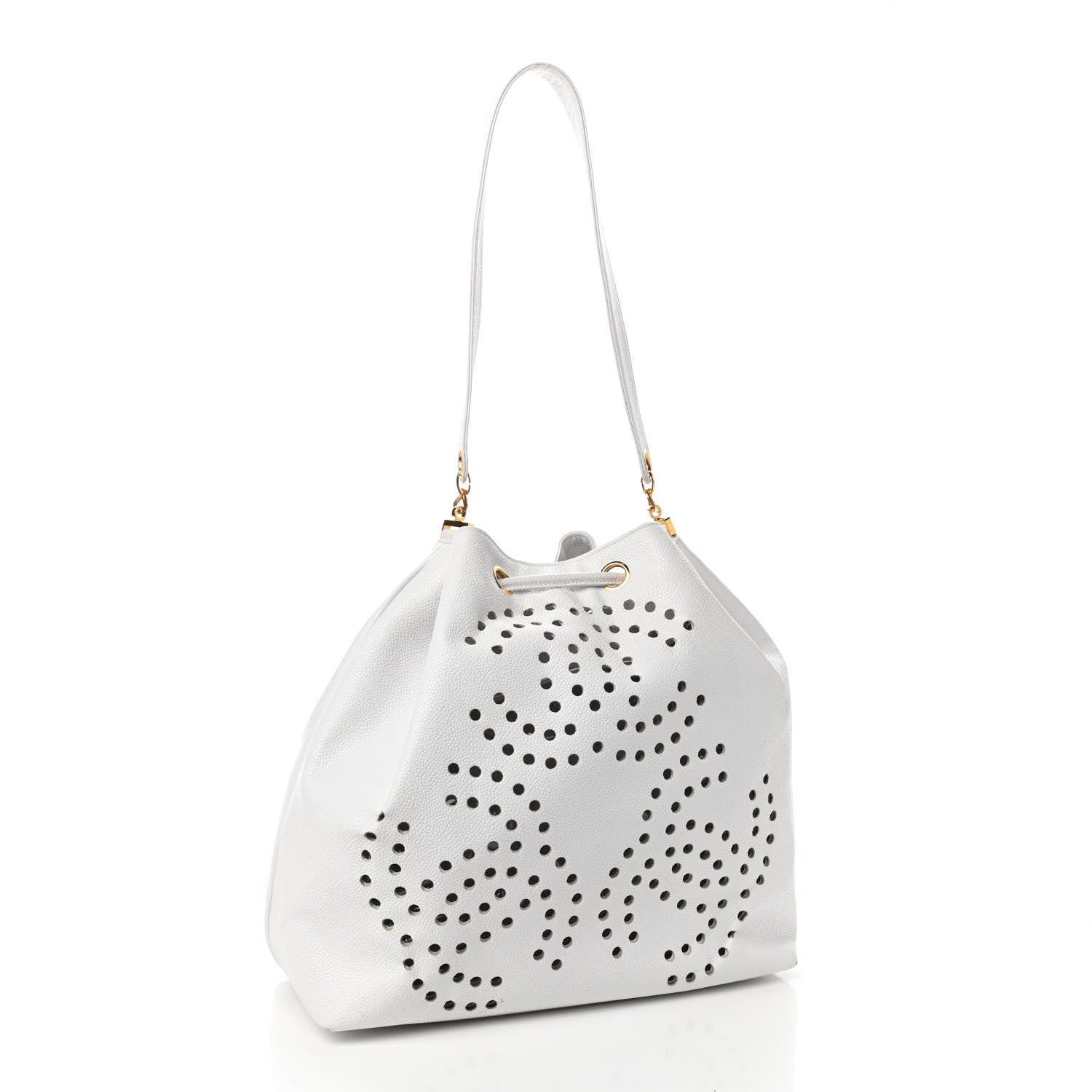 Chanel Caviar Perforated Drawstring Hobo White 4 of 10