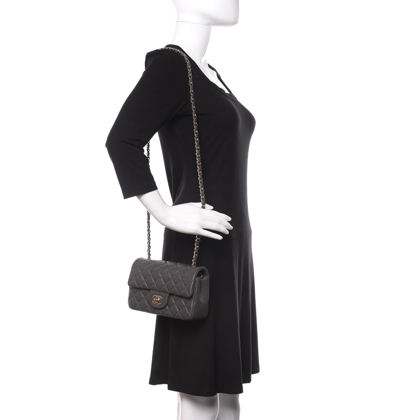 Lambskin Quilted Mini Rectangular Flap Grey