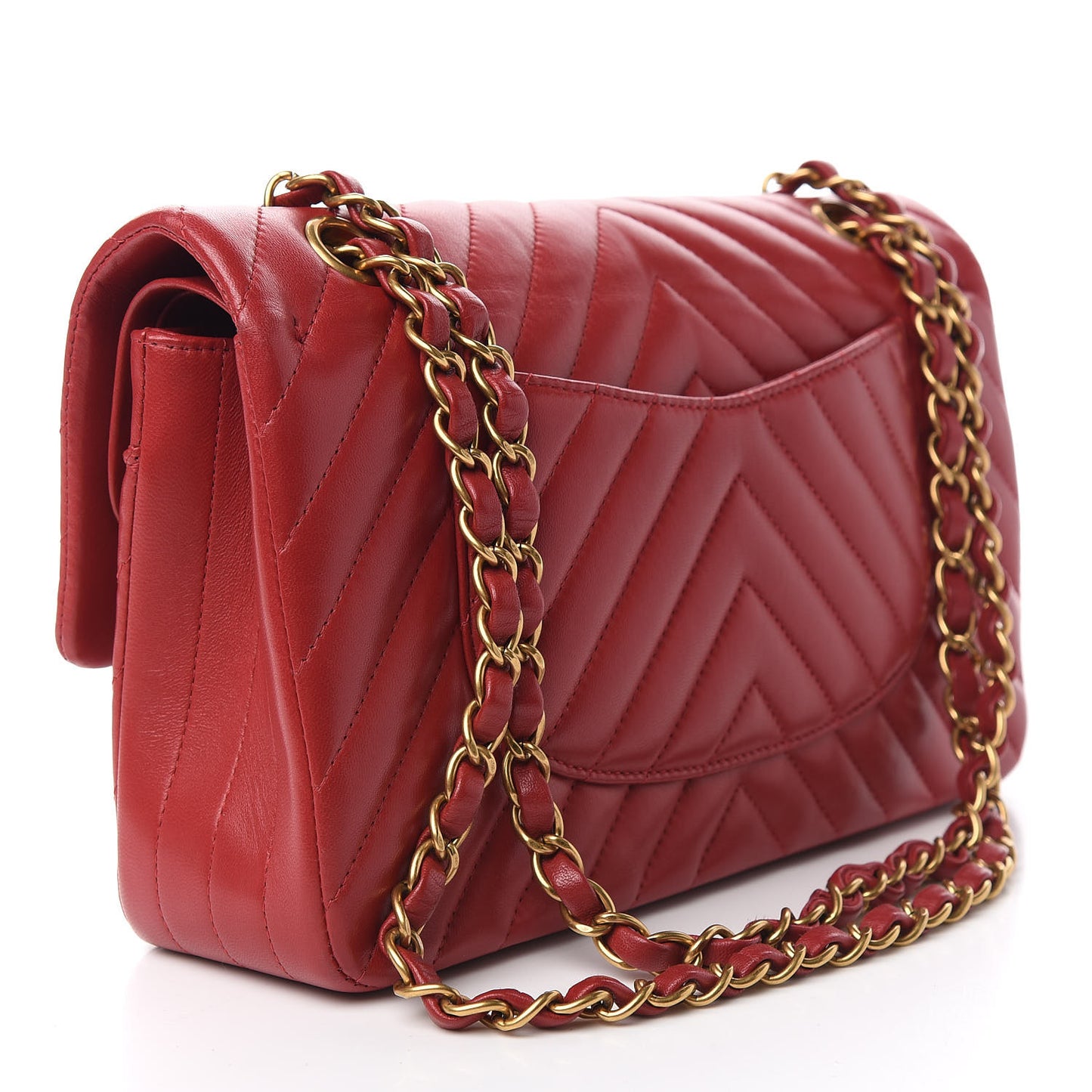 Lambskin Chevron Quilted Medium Double Flap Dark Red