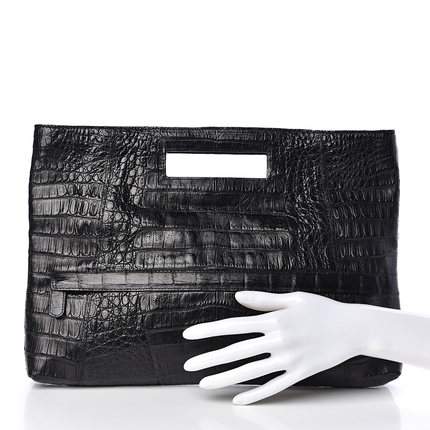 Crocodile Envelope Convertible Clutch Black